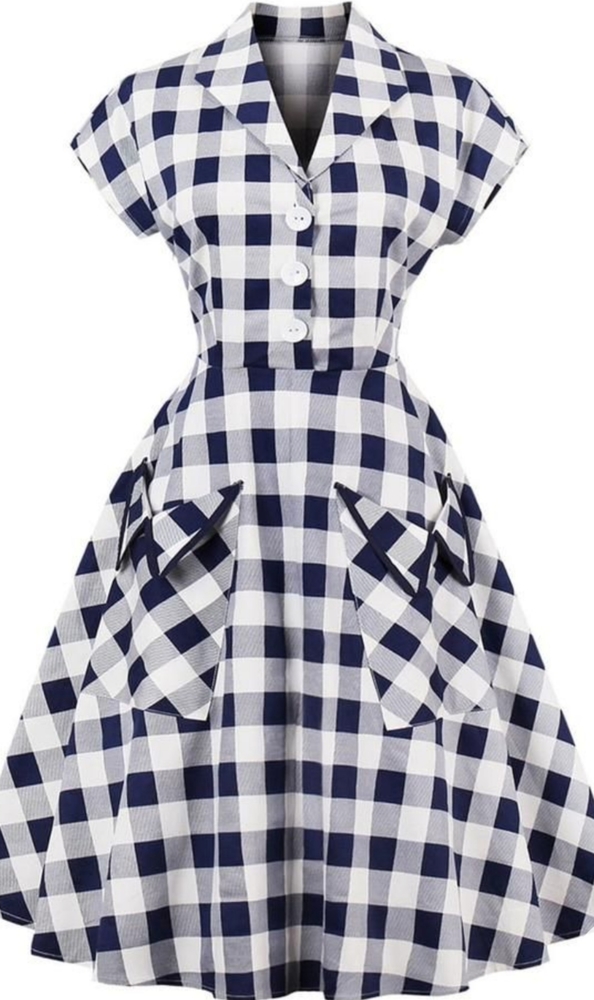 Retro checkered shirt dress